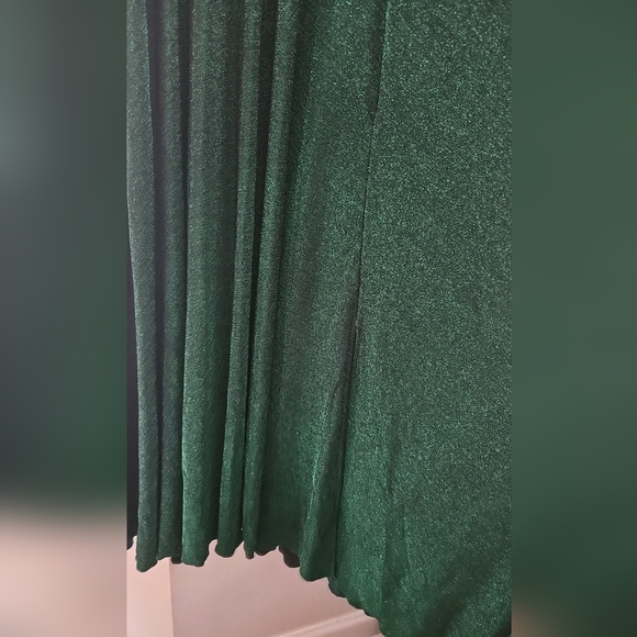 Dark Green glitter halter top maxi dress leg slit & neck button sz. 140 10yr US - Picture 4 of 6